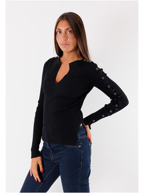 Ribbed sweater with metallic rings on the sleeves 8K0328K280 PATRIZIA PEPE | 8K0328K280K103